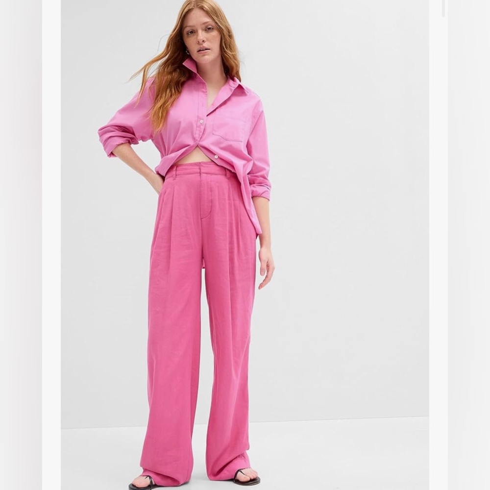GAP Pepto Pink Linen High-Waist Wide Leg Pants